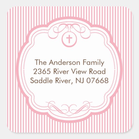Croix douce dans le cadre Adresse Sticker Baptême (Devant)