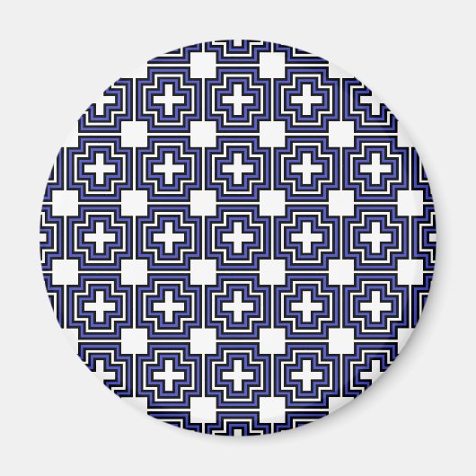 Croix et Carré bleu - Aimant (rond) (Devant)