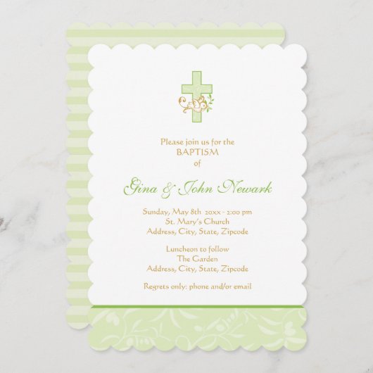 Croix et colombe| Invitation au baptême neutre (Devant / Derrière)