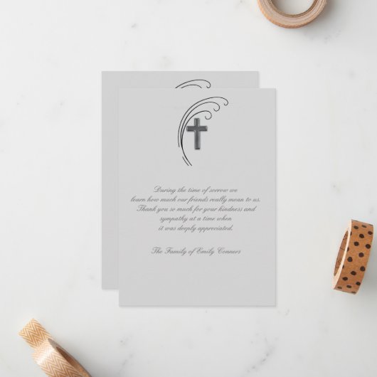 Croix et foune - Bereavement Merci Carte pour note (Devant/Arrière en situation)