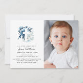 croix florale Baptême photo invitation (Devant)