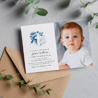 croix florale Baptême photo invitation