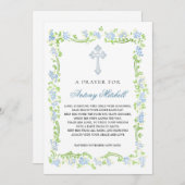 Croix florale bleu vert Baptême Prière Invitation (Devant / Derrière)