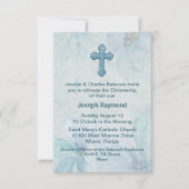 Croix Florale Bleue Bébé Christening Invitation (Devant)