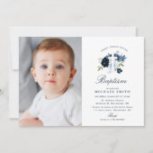 croix florale bleue invitation au baptême (Devant)