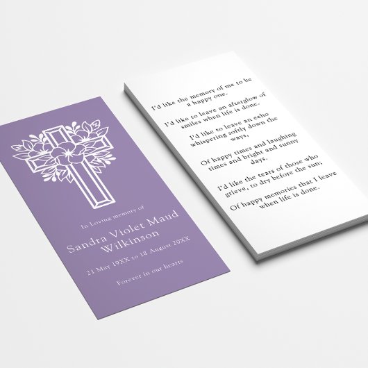 Croix florale moderne carte de prière commémorativ