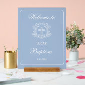 Croix florale simple sur Baptême bleu clair Accuei (Mariage)