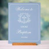 Croix florale simple sur Baptême bleu clair Accuei (Neutre)