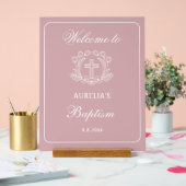 Croix florale simple sur Baptême rose Bienvenue (Mariage)