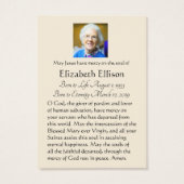 Croix funéraire Carte Sainte de Mémorial Religieux (Dos)