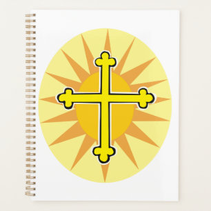 Croix jaune botonée Soleil levant Foi chrétienne