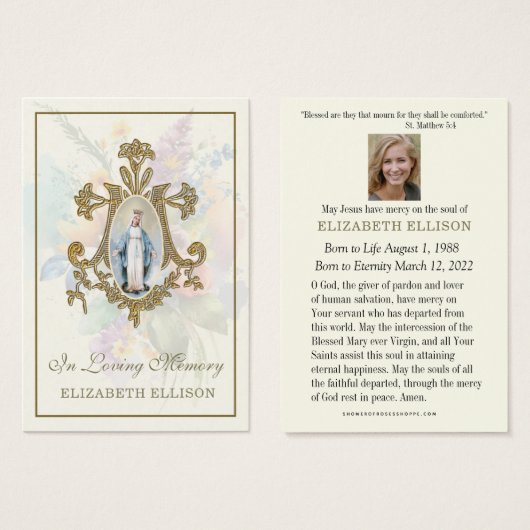 Croix mariale florale Vierge Marie Prière funérair (Devant & derrière)