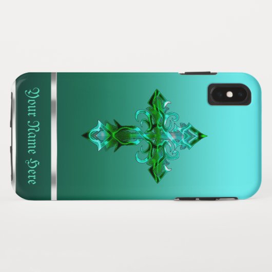 Croix médiévale verte iPhone XS Max Coque (Dos (Horizontal))