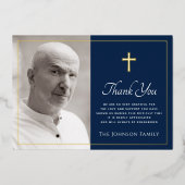 Croix photo bleu foncé feuille sympathie carte de  (Recto)