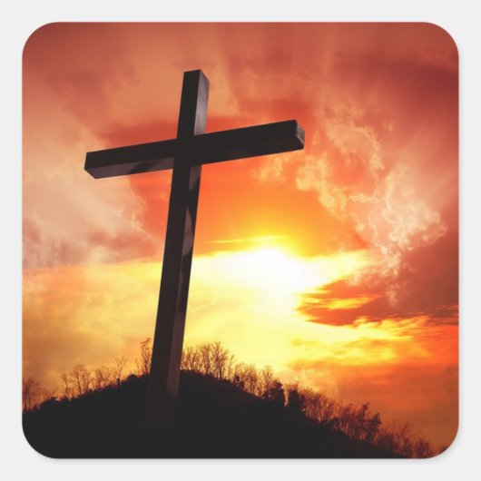 Croix religieuse au coucher du soleil Stickers Pâq (Devant)