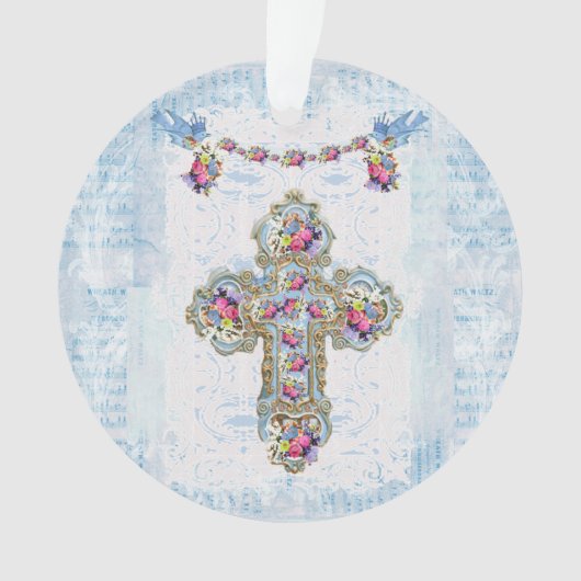 Croix religieuse avec fleurs et oiseaux (devant)