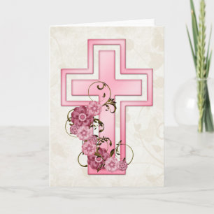 Croix rose avec fleurs 4 Carte de voeux chrétienne