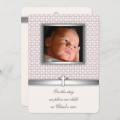 Croix rose et blanche Invitations de Christening p (Devant / Derrière)