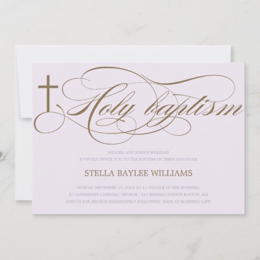 CROIX SAINT LILAC ET BROWN| INVITATION BAPTISME (Devant)