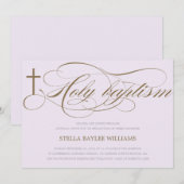 CROIX SAINT LILAC ET BROWN| INVITATION BAPTISME (Devant / Derrière)