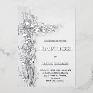 Croix sainte Baptême feuille d'argent Invitation