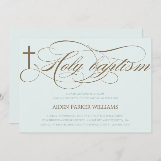 CROIX SAINTE BLEUE ET BROWN| INVITATION BAPTISME (Devant / Derrière)