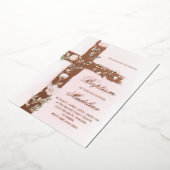 Croix sainte florale Baptême Foil Invitation (Rotation)