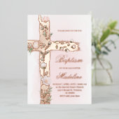 Croix sainte florale Baptême Foil Invitation (Debout devant)
