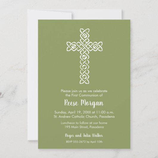 Croix sur Moss Green Christening, Invitations du b (Devant)