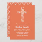 Croix sur Peach Bright Invitations de première com (Devant / Derrière)