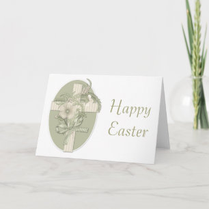 Croix verte avec fleurs Bonne carte de voeux de Pâ