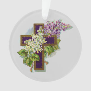 Croix Violette Et Fleurs