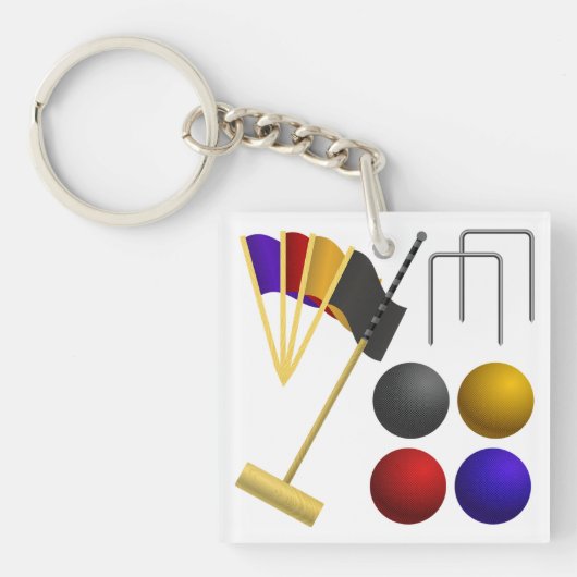 Croquet Equipment Set Mallet Balls Hoops Sleutelhanger (Voorkant)