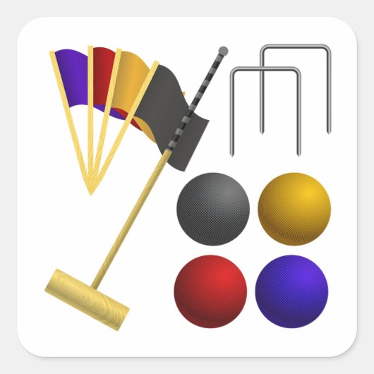 Croquet Equipment Set Mallet Balls Hoops Vierkante Sticker (Voorkant)