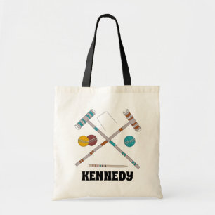 Croquet Set, Lawn Games, aangepast Tote Bag
