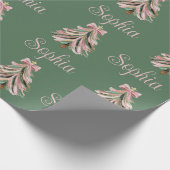 Croquette Bow Christmas Tree Personalized Name Cadeaupapier (Hoek)