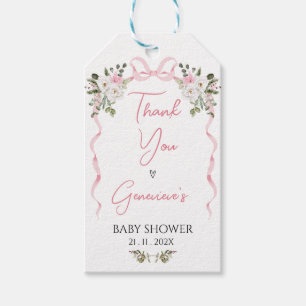 Croquette Roze Bow Bloemen Baby shower Gift Label Cadeaulabel