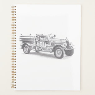 croquis au crayon de camion de pompiers vintage de