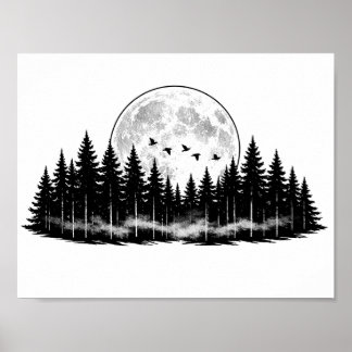 Croquis de forêt noir et blanc, décoration intérie