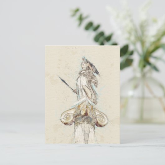 Croquis de la carte postale de la statue d'Athéna  (Debout devant)