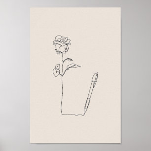 Croquis de rose au stylo - Affiche minimale noire