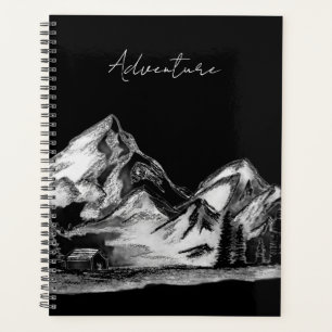 Croquis de scène de montagne vallée boisée dessiné