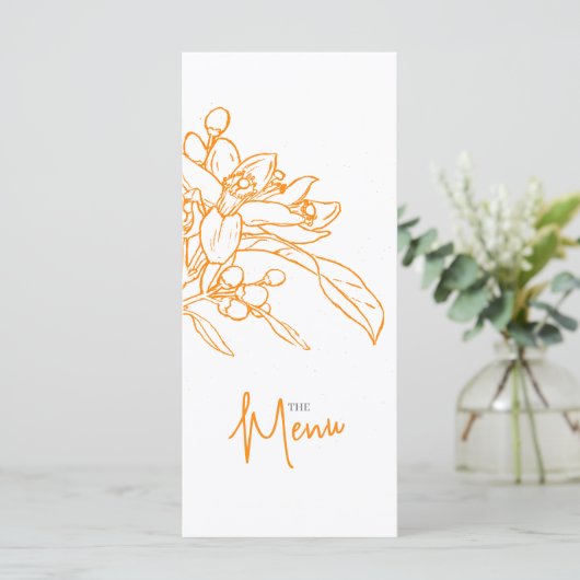 Croquis en fleurs orange menu mariage blanc orange (Debout devant)