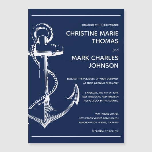 Croquis nautique Ancre Mariage Marine Invitation (Devant)