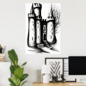 Croquis noir et blanc du château | AI Art Poster (Bureau à domicile)
