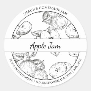 Croquis noir et blanc étiquette de confiture Apple