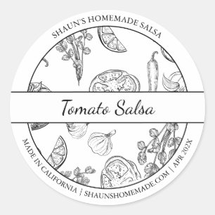 Croquis noir et blanc Étiquette de salsa tomate