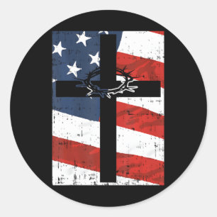 Cross Amerikaanse vlag doorn God Jezus geloof Ronde Sticker