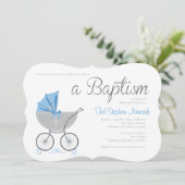 cross-Baby-rijtuig | Blue Boy doop uitnodiging (Staand voorkant)