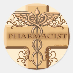 Cross Caduceus apotheker Ronde Sticker